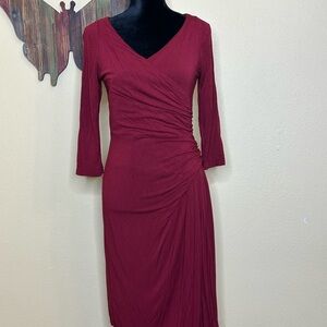 The Limited Red Sheath Dress with V-Neck and 3/4 Sleeves